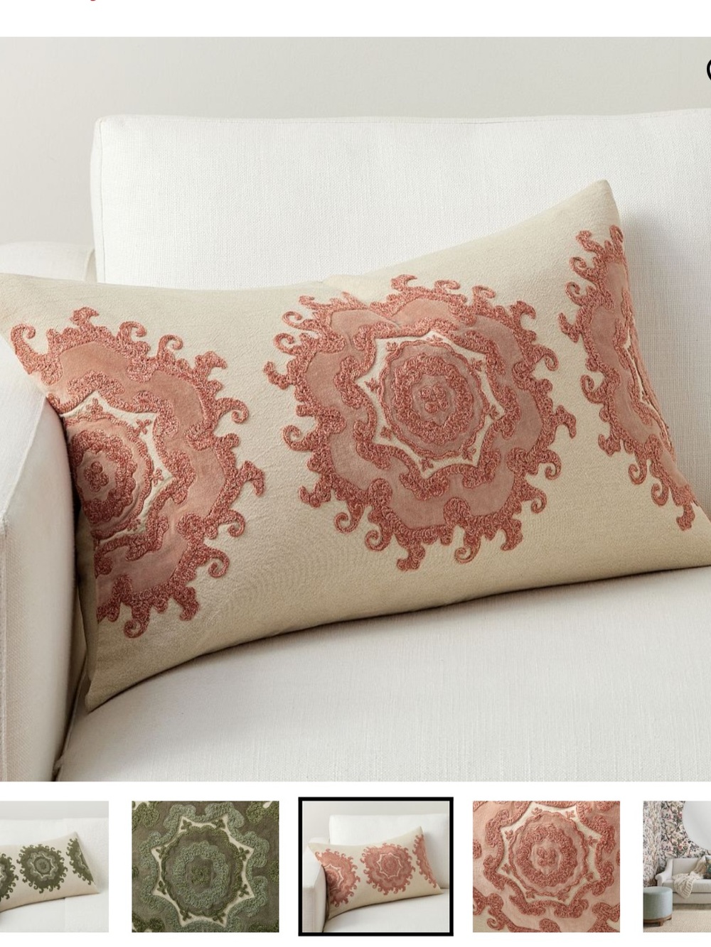 Pottery Barn Alta Cream embroidered lumbar Pillow Cover with Rust Embroidery